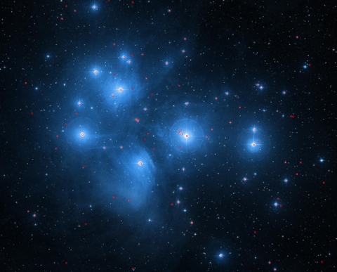 A reversed image of the Pleiades from the Digital Sky Survey